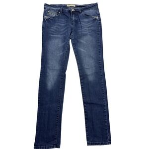 U-51 Jeans Womens 16 Blue Med Wash Mid Rise Straight Rhinestone Studded 32x32